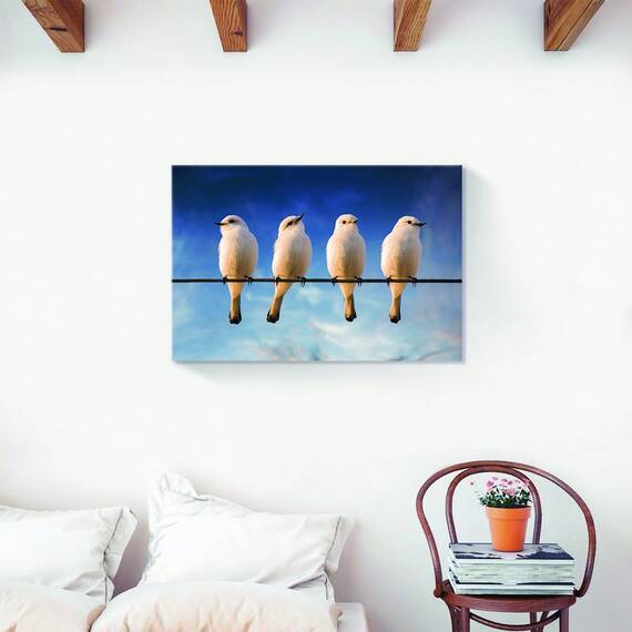 Tablou Canvas - Pasari, Creanga, Animal, Alb, Marime: 40 x 60 cm - 2- Roveli