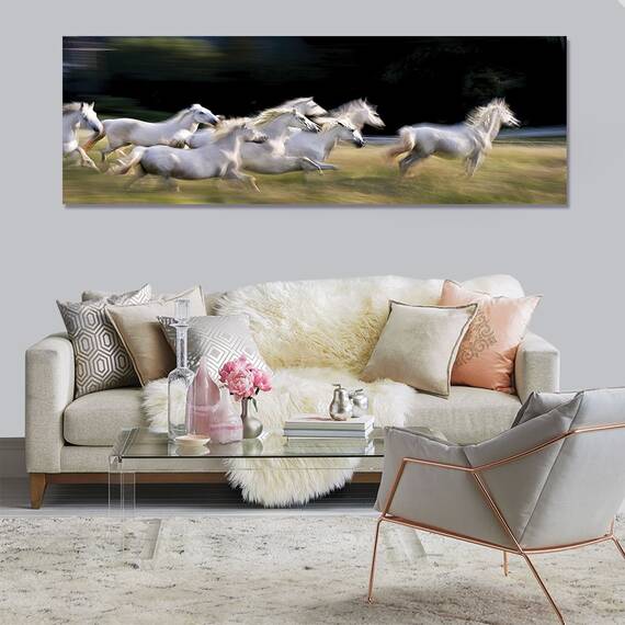 Tablou Canvas - Zece, Panorama, Galop, Cal, Reflectie, Turma, Blur, Marime: 40 x 80 cm - 2- Roveli
