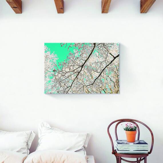 Tablou Canvas - Copac, Frunze, Floral, Alb, Marime: 60 x 90 cm - 2- Roveli