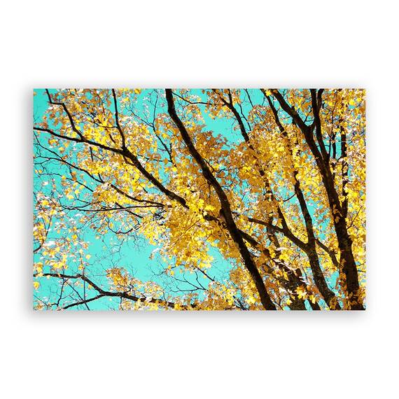 Tablou Canvas - Copac, Frunze, Floral, Galben, Marime: 60 x 90 cm - - Roveli