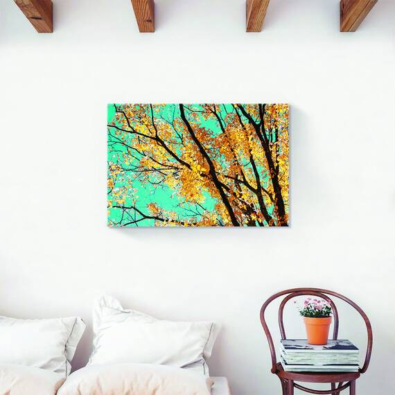 Tablou Canvas - Copac, Frunze, Floral, Galben, Marime: 60 x 90 cm - 2- Roveli