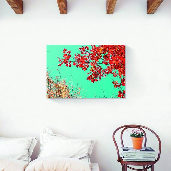 Tablou Canvas - Copac, Frunze, Floral, Rosu, Marime: 60 x 90 cm - 2- Roveli