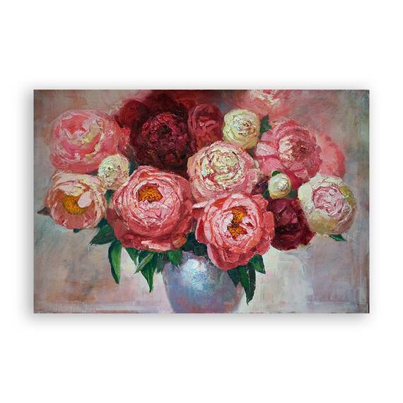 Tablou Canvas - Floral, Flori, Bujori, Pictura, Marime: 60 x 90 cm - - Roveli