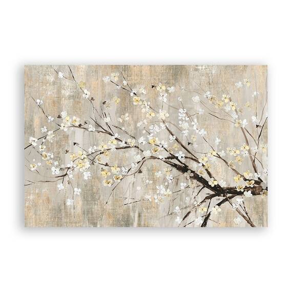 Tablou Canvas - Floral, Flori de ciresi, Alb, Pictura, Marime: 60 x 90 cm - - Roveli