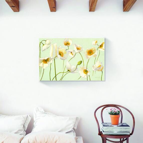 Tablou Canvas - Floral, Flori de maci, Alb, Marime: 60 x 90 cm - 2- Roveli