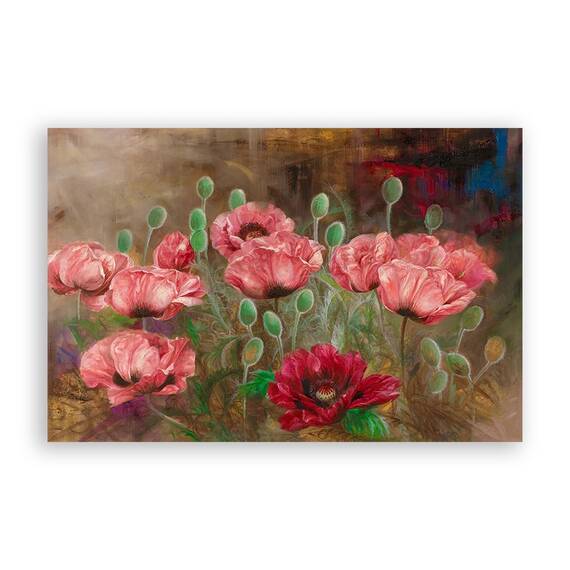 Tablou Canvas - Floral, Flori de maci, Rosu, Buchet, Marime: 60 x 90 cm - - Roveli
