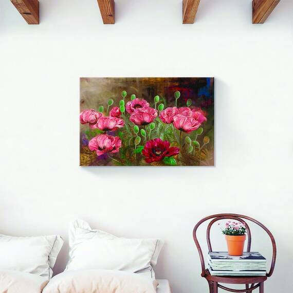 Tablou Canvas - Floral, Flori de maci, Rosu, Buchet, Marime: 60 x 90 cm - 2- Roveli
