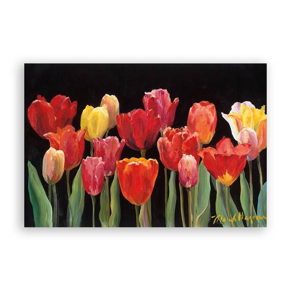 Tablou Canvas - Fantezia lalelelor, Flori, Rosu, Galben, Marime: 60 x 90 cm - - Roveli
