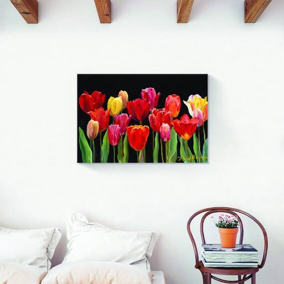 Tablou Canvas - Fantezia lalelelor, Flori, Rosu, Galben, Marime: 60 x 90 cm - 2- Roveli