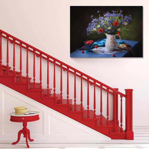 Tablou Canvas - Natura Moarta De Vara Cu Flori Salbatice, Buchet, Vaza, Ulcior, Flori, 60 x 80 cm - 2- Roveli