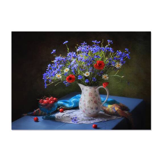 Tablou Canvas - Natura Moarta De Vara Cu Flori Salbatice, Buchet, Vaza, Ulcior, Flori, Marime: 75 x 100 cm - - Roveli