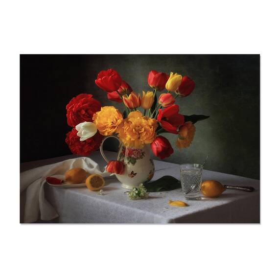 Tablou Canvas - Cu Un Buchet De Lalele, Natura Moarta, Vaza, Floare, Marime: 30 x 40 cm - - Roveli