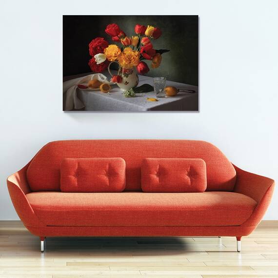 Tablou Canvas - Cu Un Buchet De Lalele, Natura Moarta, Vaza, Floare, Marime: 30 x 40 cm - 2- Roveli