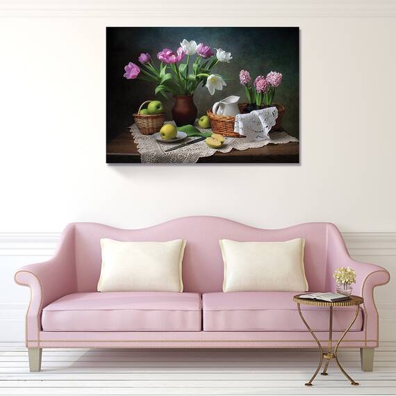 Tablou Canvas - Natura Moarta Colorata 5, Mere, Floare, Cos, Marime: 30 x 40 cm - 2- Roveli