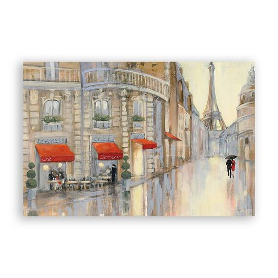 Tablou Canvas - Franta, Paris, Oras, Cladiri, Turnul Eiffel, Oameni, Umbrela, Pictura, Marime: 60 x 90 cm - - Roveli