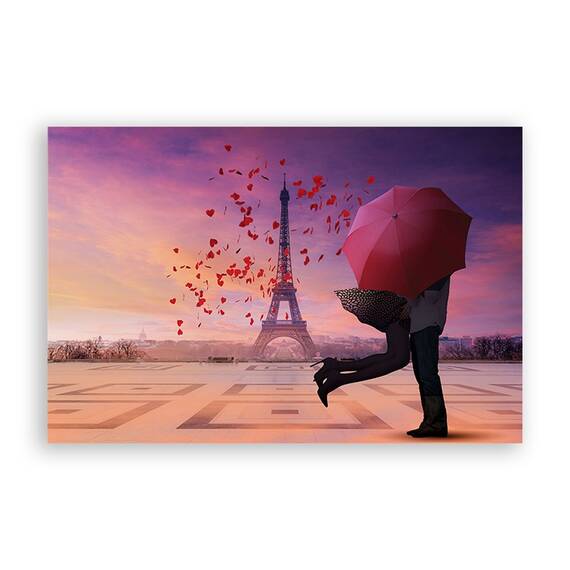 Tablou Canvas - Indragostiti in Paris, Cuplu, Turnul Eiffel, Franta, Iubire, Marime: 40 x 60 cm - - Roveli