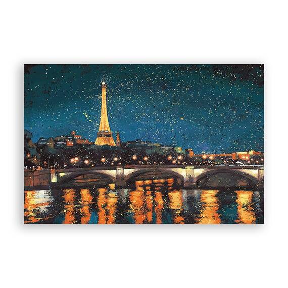 Tablou Canvas - Parisul in timpul noptii I, Oras, Lumini, Franta, Pod, Rau, Punte, Marime: 60 x 90 cm - - Roveli
