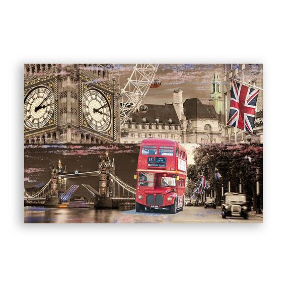Tablou Canvas - Londra, Big Ben, Autobuz, Masini, Pod, Punte, Cladiri, Marime: 60 x 90 cm - - Roveli