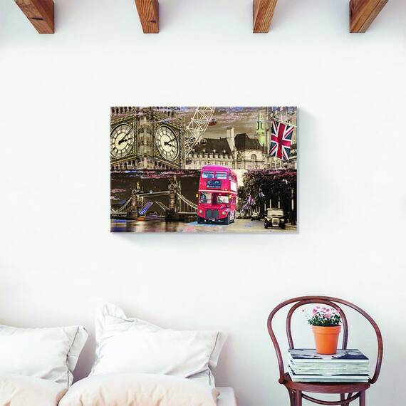 Tablou Canvas - Londra, Big Ben, Autobuz, Masini, Pod, Punte, Cladiri, Marime: 60 x 90 cm - 2- Roveli