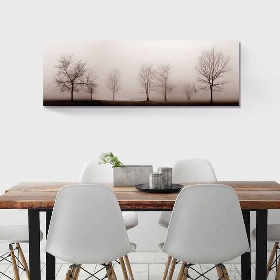 Tablou Canvas - Copaci in Ceata, Toamna Timpurie, Marime: 50 x 150 cm - 2- Roveli