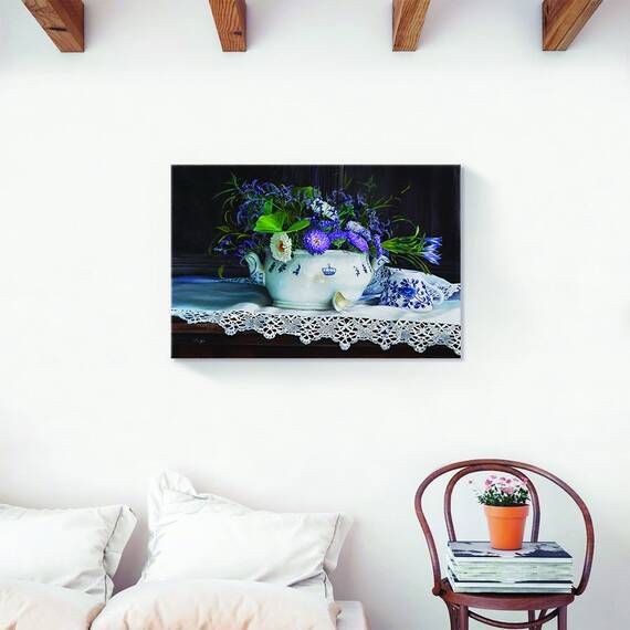 Tablou Canvas - Natura Moarta, Floral, Cana, Ceasca, Marime: 60 x 90 cm - 2- Roveli