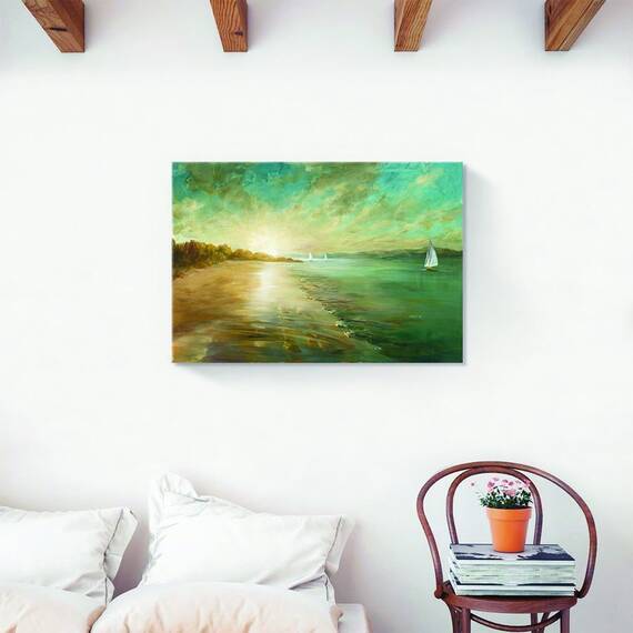 Tablou Canvas - Natura, Peisaj, Mare, Plaja, Nisip, Vara, Pictura, Marime: 60 x 90 cm - 2- Roveli
