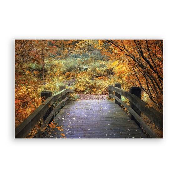Tablou Canvas - Natura, Peisaj, Pod, Padure, Frunze, Toamna, Marime: 40 x 60 cm - - Roveli