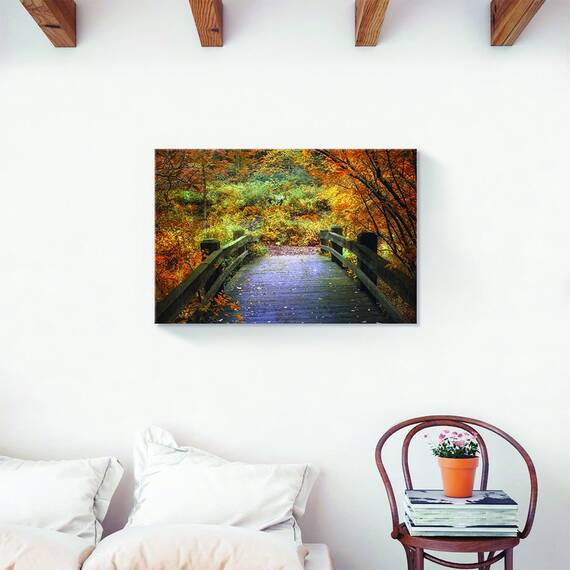 Tablou Canvas - Natura, Peisaj, Pod, Padure, Frunze, Toamna, Marime: 60 x 90 cm - 2- Roveli