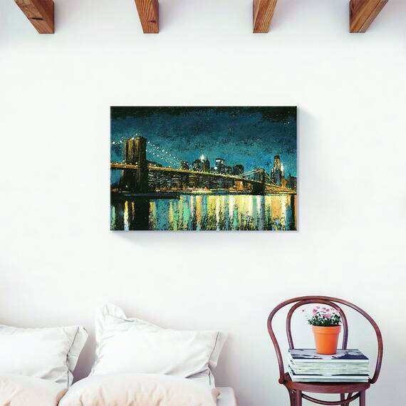 Tablou Canvas - Lumina de oras I, punte, pod, New York, Marime: 60 x 90 cm - 2- Roveli
