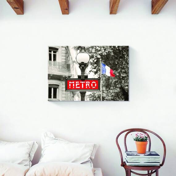 Tablou Canvas - Paris Metrou, Steag, Franta, Alb negru, Marime: 60 x 90 cm - 2- Roveli