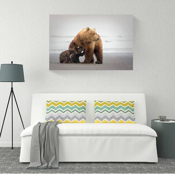 Tablou canvas - Timp pentru familie, Natura, Urs, Alaska, Hranire, 60 x 90 cm - 2- Roveli