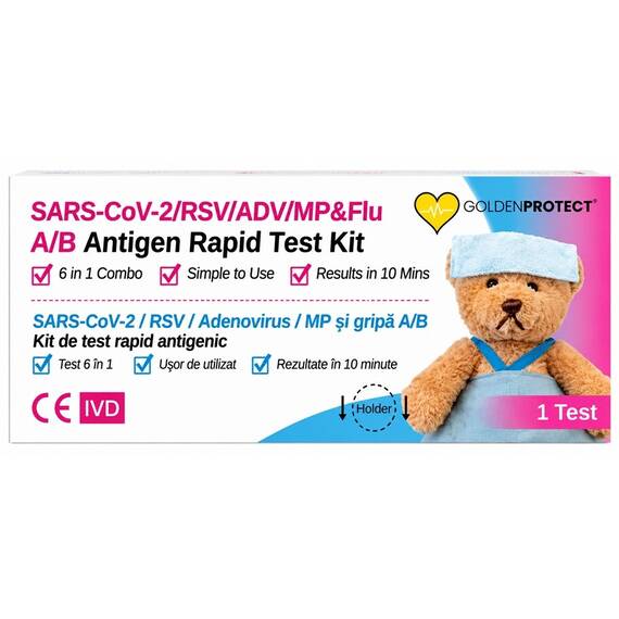 Test rapid combo 6-in-1 infectii respiratorii – Gripa A/B, COVID-19, RSV, Adenovirus si Mycoplasma - - Roveli