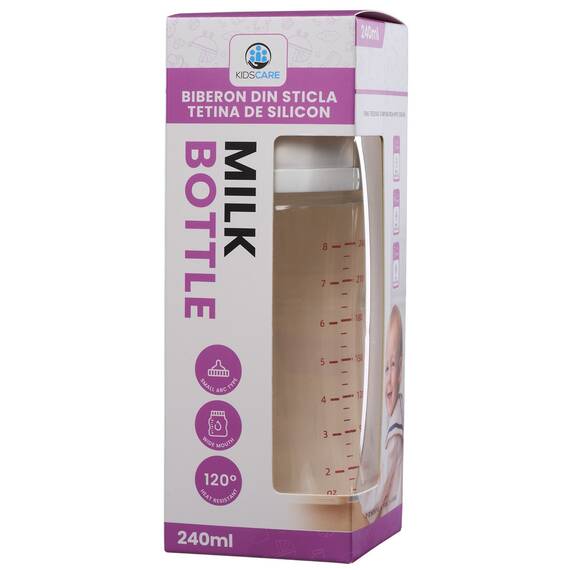 Biberon din sticla borosilicat 240 ml KidsCare cu tetina din silicon - 2- Roveli
