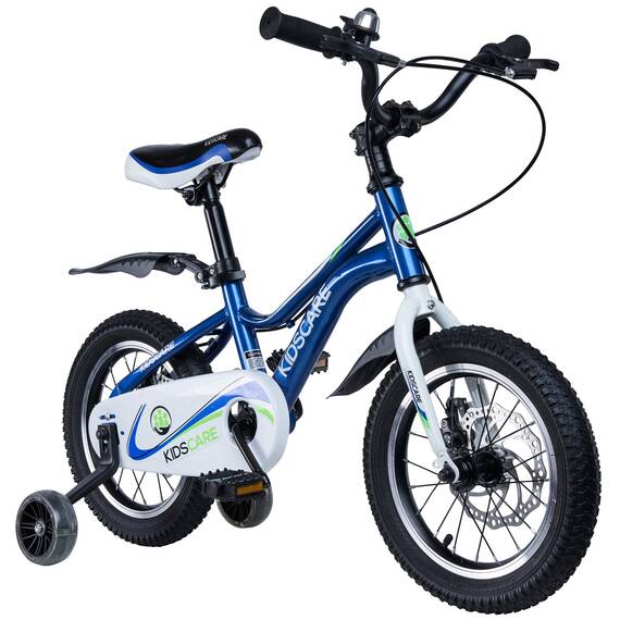Bicicleta pentru copii 5-8 ani HappyCycles KidsCare, roti 16 inch, cu roti ajutatoare si frane pe disc, albastru - 2- Roveli