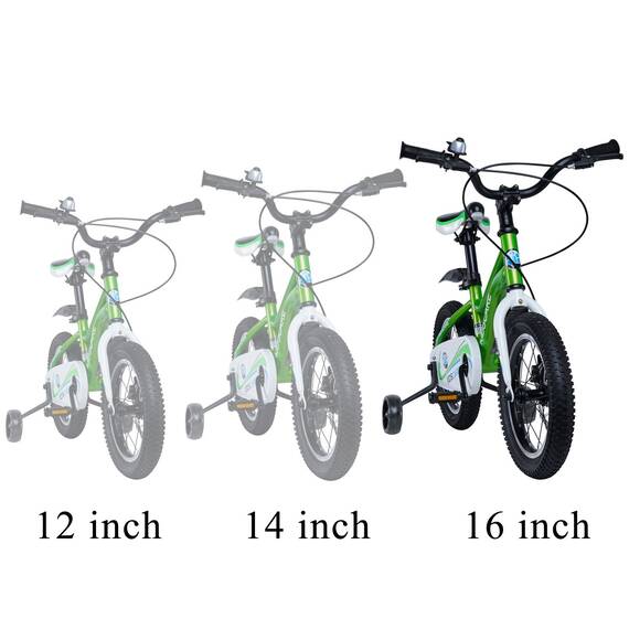 Bicicleta pentru copii 5-8 ani HappyCycles KidsCare, roti 16 inch, cu roti ajutatoare si frane pe disc, verde - 7- Roveli