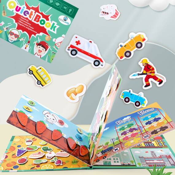 Carte educativa Montessori cu multiple activitati pentru copii mici cu stickere reutilizabile KidsCare - 3- Roveli