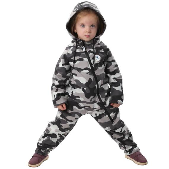 Salopeta impermeabila pentru copii Kidscare, cu protectie la vant si ploaie cu imprimeu Camuflaj - 3- Roveli