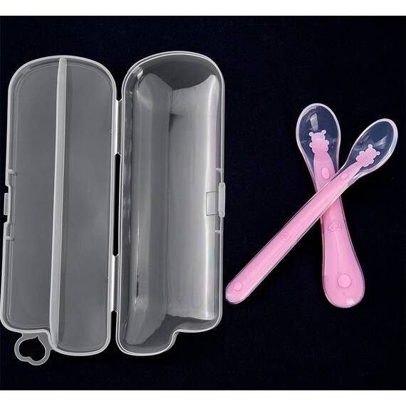Set 2 lingurite flexibile din silicon pentru diversificare, fara BPA, de marimi diferite, roz somon, KidsCare - 2- Roveli