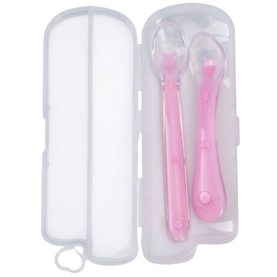 Set 2 lingurite flexibile din silicon pentru diversificare, fara BPA, de marimi diferite, roz somon, KidsCare - 3- Roveli