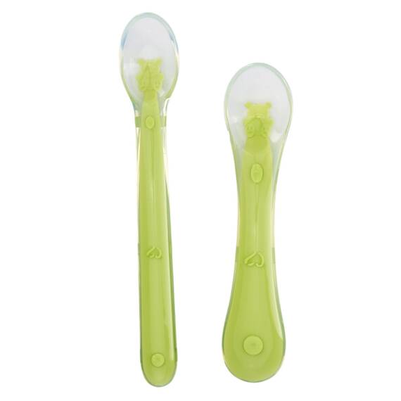 Set 2 lingurite flexibile din silicon pentru diversificare, fara BPA, de marimi diferite, verde, KidsCare - - Roveli