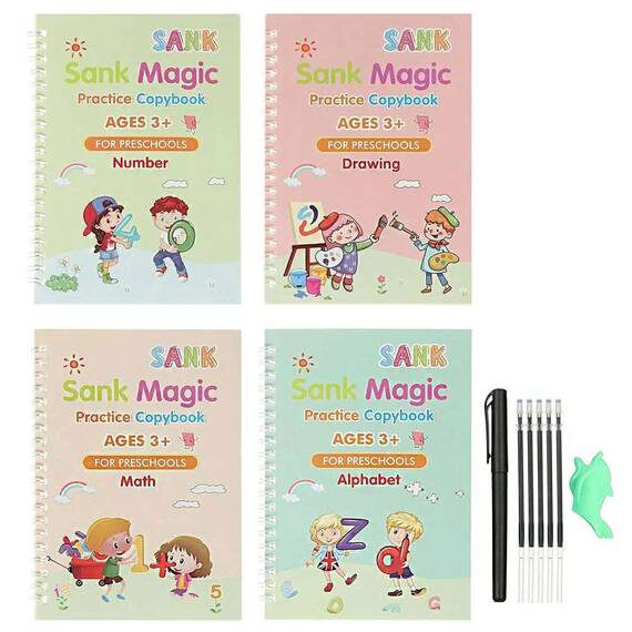 Set cu 4 caiete de lucru si stilou magic pentru scris si desenat Sank Magic, rechizite scolare, multicolor, 19 cm X 13 cm - 11- Roveli