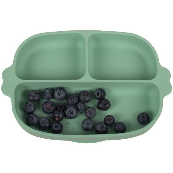 Set hranire bebe din silicon, 1 farfurie compartimentata cu ventuza, 2 lingurite marimi diferite, fara BPA, verde, KidsCare - 2- Roveli