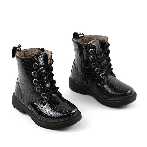 Ghete imblanite pentru fetite , lacuite 1601-1-BLACK, Culoare (12): Negru, Marime (12): 27 - 2- Roveli