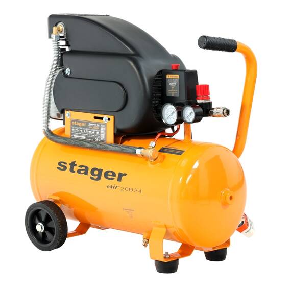 Stager Air 20D24 compresor aer, 24L, 8bar, 200L/min, monofazat, angrenare directa - 3- Roveli