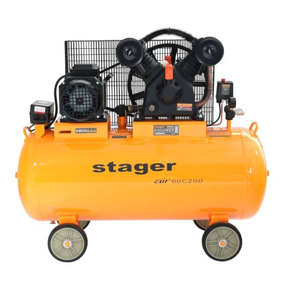 Stager Air 60C200 compresor aer, 200L, 10bar, 600L/min, trifazat, angrenare curea - - Roveli