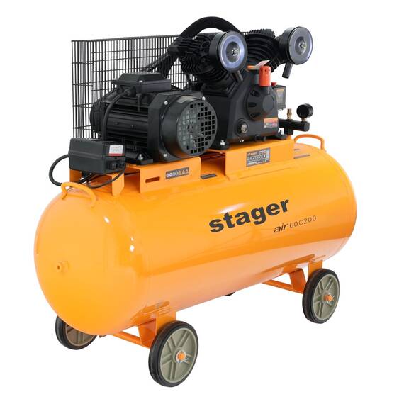 Stager Air 60C200 compresor aer, 200L, 10bar, 600L/min, trifazat, angrenare curea - 3- Roveli