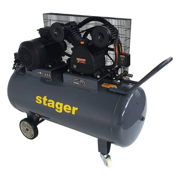 Stager HMV0.6/200 compresor aer, 200L, 8bar, 600L/min, trifazat, angrenare curea - 2- Roveli