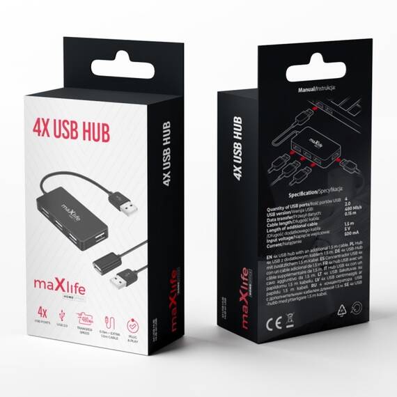 USB HUB 4 USB CABLU 0.15M + CABLU 1.5M - 4- Roveli