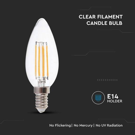BEC LED E14 6W CU FILAMENT 4000K ALB NEUTRU - 5- Roveli