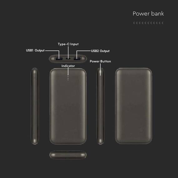 POWER BANK 10000MAH CU CABLU 30CM TIP C - GRI ANTRACIT - 5- Roveli